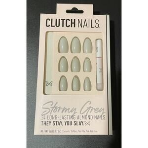 Clutch Nails, Stormy Grey, 24 Reusable Almond, Glue-On Nails,
